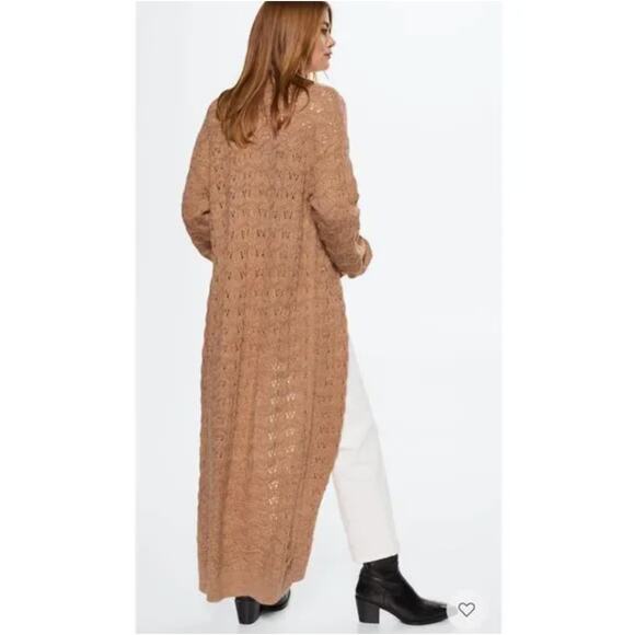 MNG Mango Openwork Knit Long Cardigan Duster Size M Neutral Minimalist Preppy - Picture 2 of 9